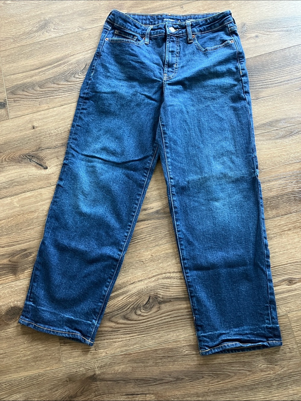 Old Navy Women's High-Rise Straight-Leg Jeans in Dark Blue